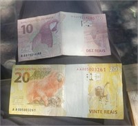 Brazsil 10 and 20 reals 2010 in a good condition
