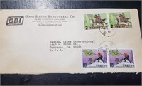 Envelope w/stamps from Taiwan to CA 1980s.1S7