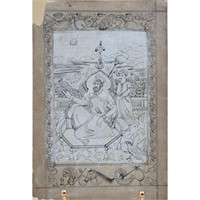 Indian Mughal Sketch Of A King On A Throne