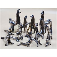 A Large Lot Of Art Glass Figures With Silver Over