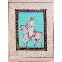 Indian Mughal Painting King On A Horse Back