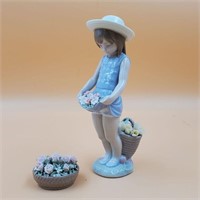 Lladro Porcelain Sculpture w/ Basket of Flowers