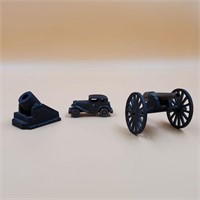Lot of Metal Canons and Cast Iron Toy Car