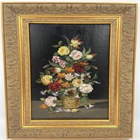 Vintage Oil On Board Still Life Painting Nicely F