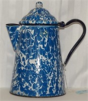 BLUE & WHITE ENAMELWARE COTTEE POT 10.25"