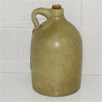 STONEWARE JUG W HANDLE SIGNED WITH AN "E" 12"