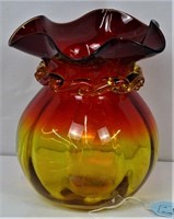 BLOWN GLASS AMBERINA VASE W/ROPE TWIST BLOWN GLASS