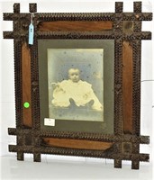 TRAMP ART FRAME WITH BABY 20" X 22"