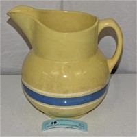 YELLOWARE PITCHER BLUE BANDED MADE IN USA