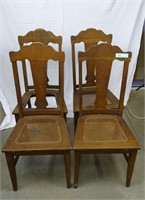 4 OAK CHAIRS WITH PRESSED CANE BOTTOMS