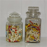 2 GLASS JARS OF GOLF TEES