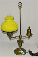 BRASS STUDENTS LAMP WITH YELLOW GLOBE 23" TALL