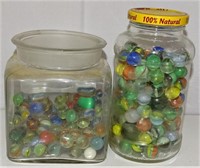 2 GLASS CONTAINERS OF VINTAGE MARBLES