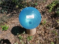 Blue Gazing Ball on Concrete Stand approx 28" tall