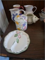 Ceramic Pitchers, Canister, Plate & Serving Tray