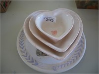 Ceramic Nesting Heart Shaped Bowls & Bird House