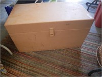 Vintage Painted Wood Box w/ Hinged Lid & Handles