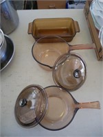 Corning Vision Cookware, Gold Bowl, Pyrex Pie Pan,