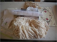 Handiwork: Crocheted Tablecloth & Doilies, Lace