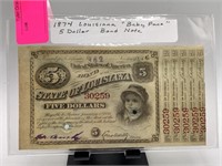 1874 STATE OF LOUISIANA BABY FACE $5 BOND NOTE