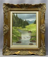 River Scene Oil Painting w/Guilded Frame