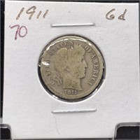 1911 BARBER SILVER DIME