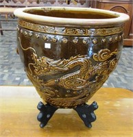 Large Oriental Style Pottery Planter