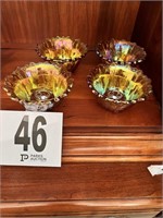 (4) Mari Gold Carnival Glass Candle Holders (DR)