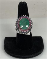 74 ct Emerald Ruby & Sapphire Ring
