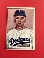 1951 Bowman Carl Erskine Rookie Card Dodgers