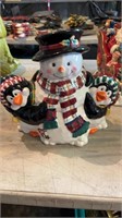 Snowman and penguins cookie jar