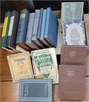 Box of old books & Syracuse maps