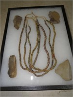 (4) STRANDS OF EARLY TRADE BEADS W/ FLINT BLADES