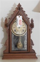 Lot #4650 - Antique Walnut carved mantel clock
