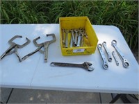 2 vice grip clamps, 10" cresent wrench,