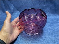 Hand blown cranberry glass rose bowl