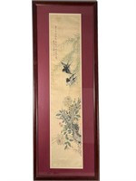 Large Oriental Framed Painted Scroll