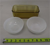 Vintage Bowls (1 Fire King, 1 Federal)  & Loaf Pan