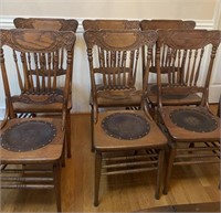 Set of  6 Oak Pressed Back Antique Dining Chairs