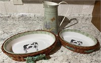 2 Oval Casseroles With Basket Holders