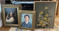 Three Paintings in Ornate Frames