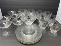 Etched Clear Glass Stemware and Plates