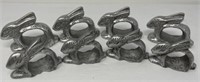 Two Set s of Four Pewter Bunny Napkin Rings