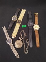 5 Mens wristwatches & pocket watch