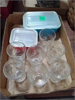 Pyrex refrigerator dishes 7 juice glasses