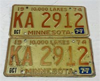 Set of 1974 Minnesota License plates