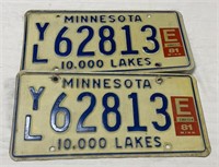 Set of Minnesota License plates tabs say 81