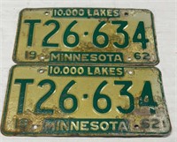 Set of 1962 Minnesota License plates
