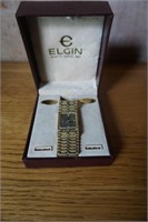 Elgin Quartz Watch  gold band with diamond accents