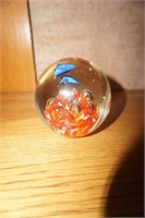 Glass Paper Weight  Orange, Coral and Blue Fish